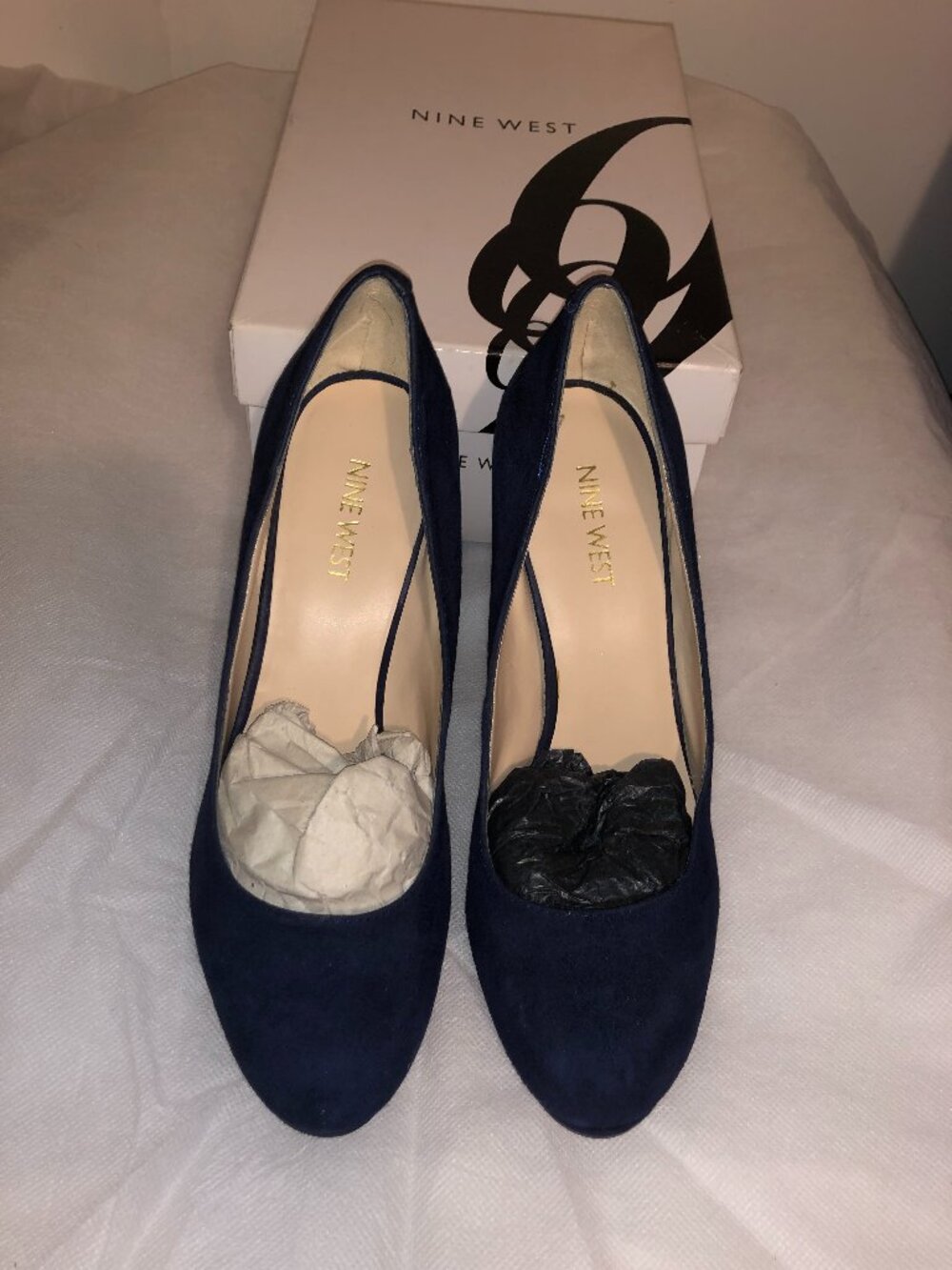 Nine West Navy Blue Suede Round Toe Platform Stiletto Pumps Heels 7.5M